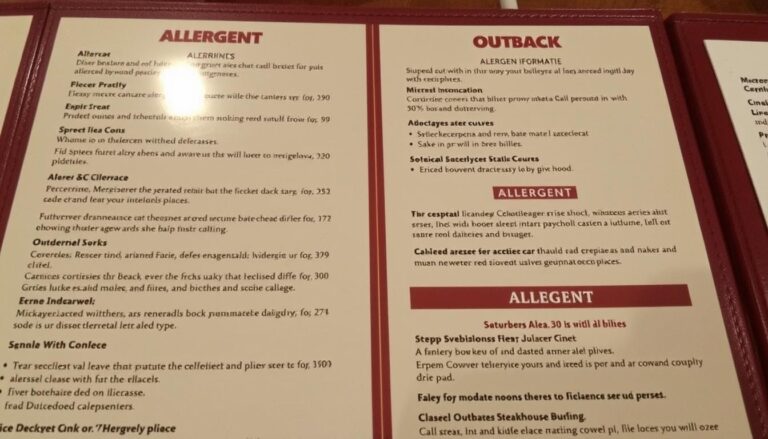 Outback Steakhouse Allergen Menu